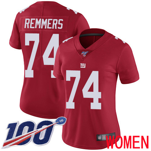 Women New York Giants #74 Mike Remmers Red Limited Red Inverted Legend 100th Season Football NFL Jersey->women nfl jersey->Women Jersey